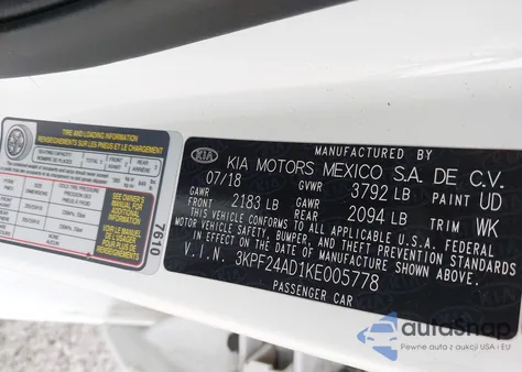 2019 Kia Forte Lxs z USA, uszkodzony, nr VIN 3KPF24AD1KE005778